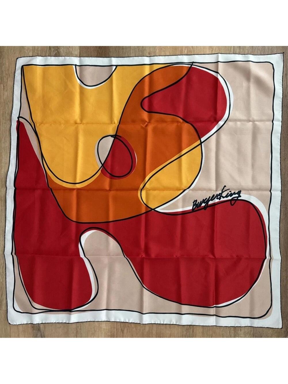 Rare Burger King Scarf Abstract Red Orange Yellow Square Logo Signature Print